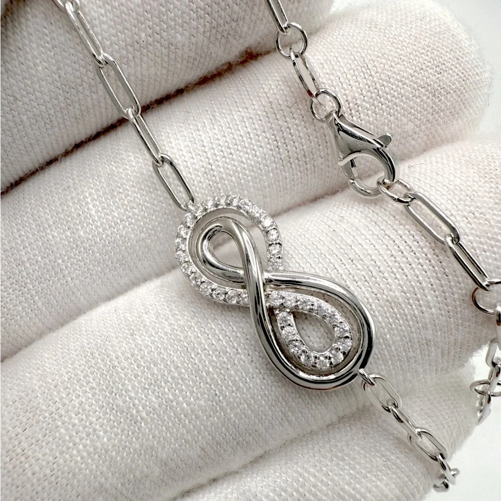 7” .925 Sterling Silver Infinity Style Cz Bracelet